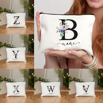 사용자 정의 이름 화장품 가방 여성 메이크업 가방 독신 파티 선물 주머니 사용자 정의 패션 꽃 여행 화장품 정리