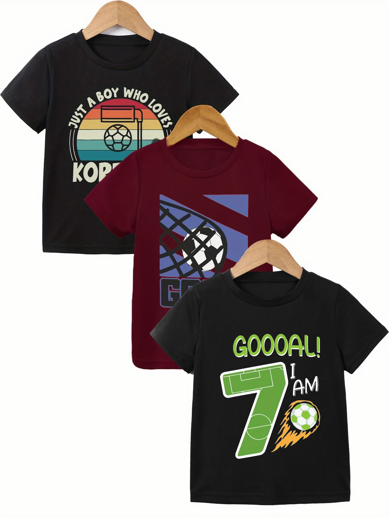 3 pieces: Super Bowl Boys' Summer Casual T-Shirt - Cartoon Football Print