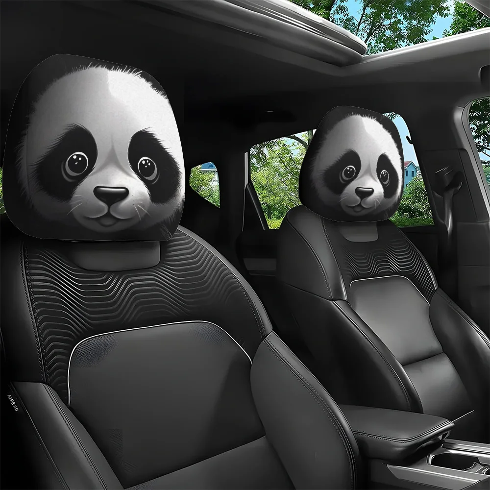 2pcs of Cute Panda Pattern Car Headrest Covers Designed with Elasticity To Relieve Neck Fatigue During Long Trips Drive Gift