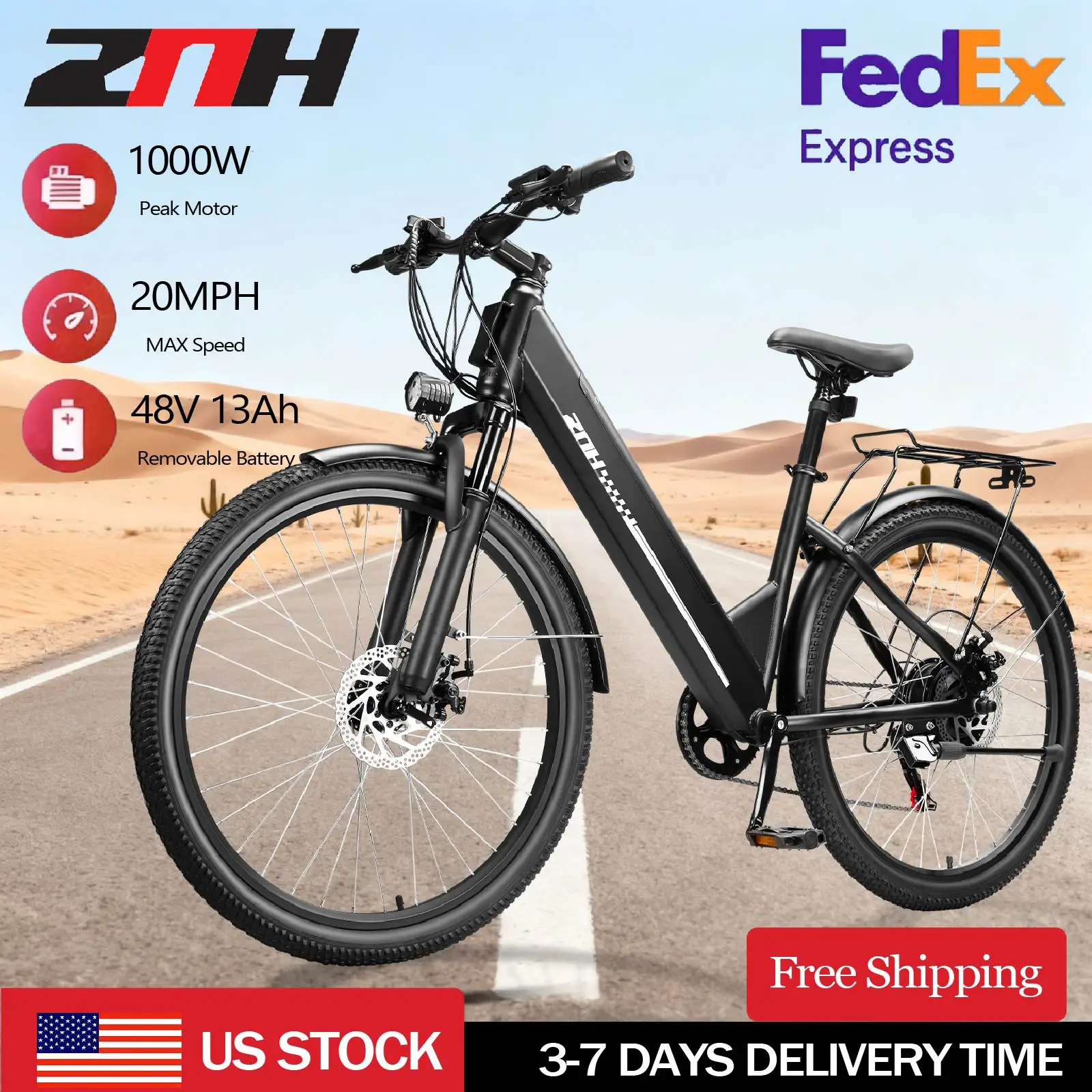 1000 W Spitzenmotor-Elektrofahrrad für Erwachsene, 26 Zoll Reifen, 50 Meilen Reichweite, Elektrofahrrad, 20 MPH, 48 V Batterie, E-Bike