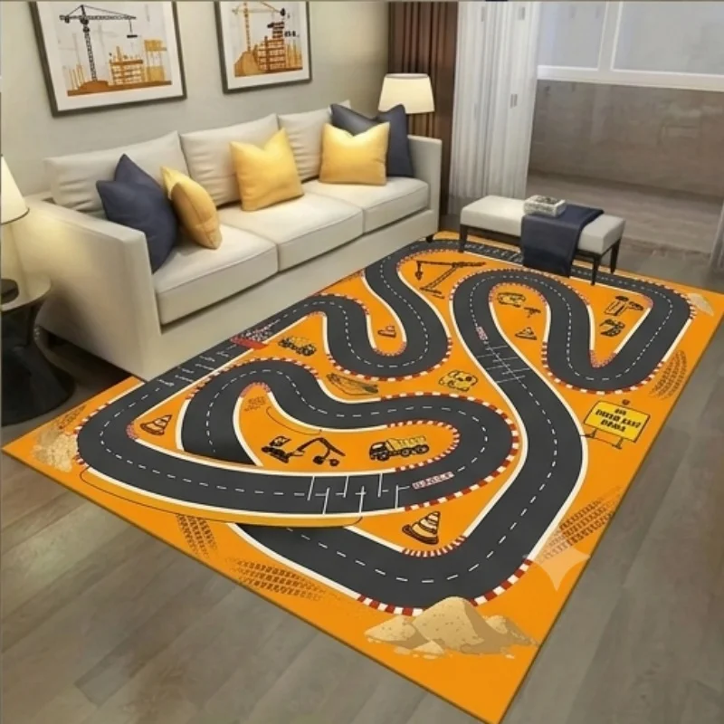 Newest Kids Race Track Road Game Area Rug, Traffic Track Printed Large Floor Carpet for Children Playroom Bedroom