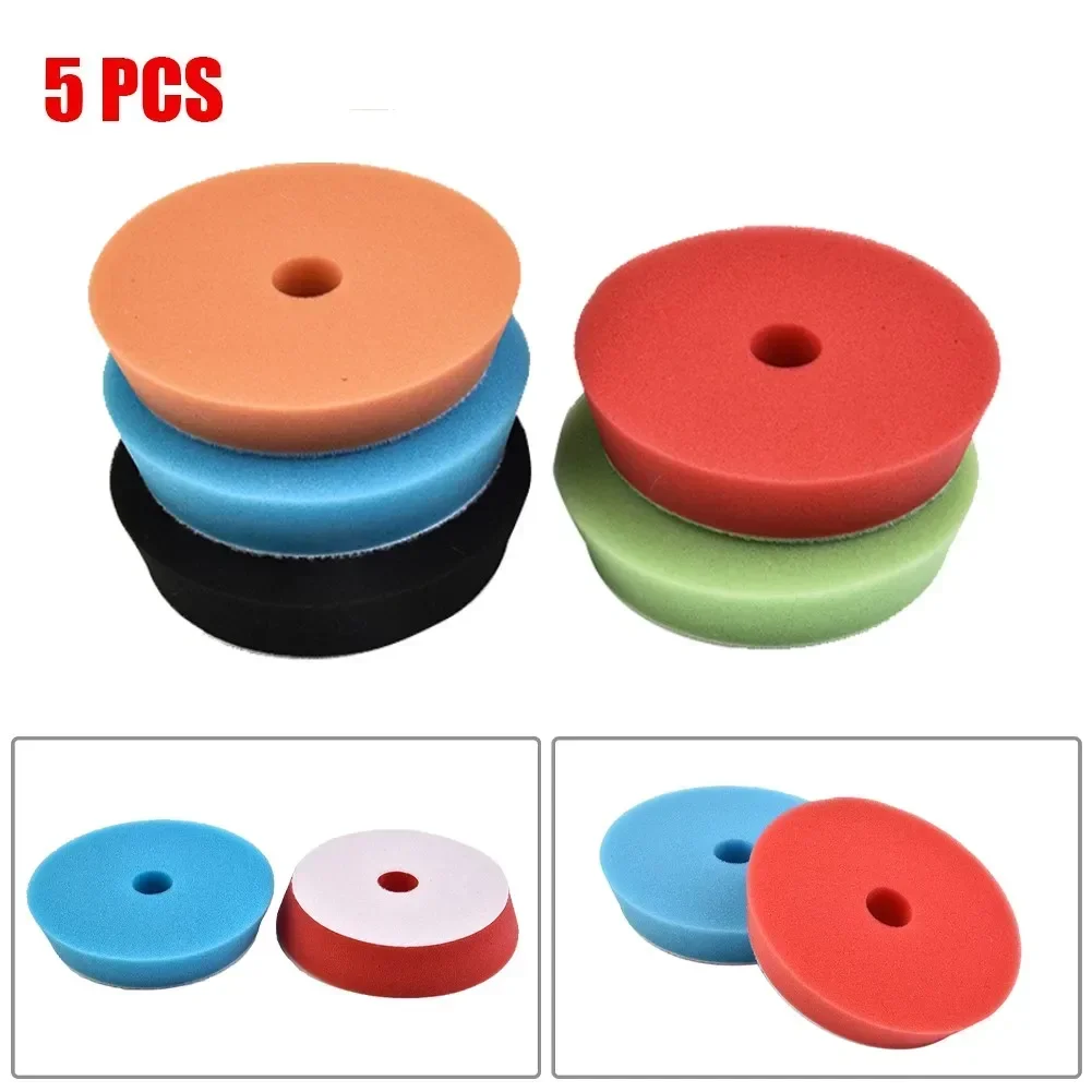 5pcs 6 Inch Flat Sponge Buff Buffing Pad Waxing Polishing Pad Kit For Finish/Soft Light/Medium Hard Light/Coarse Polishing