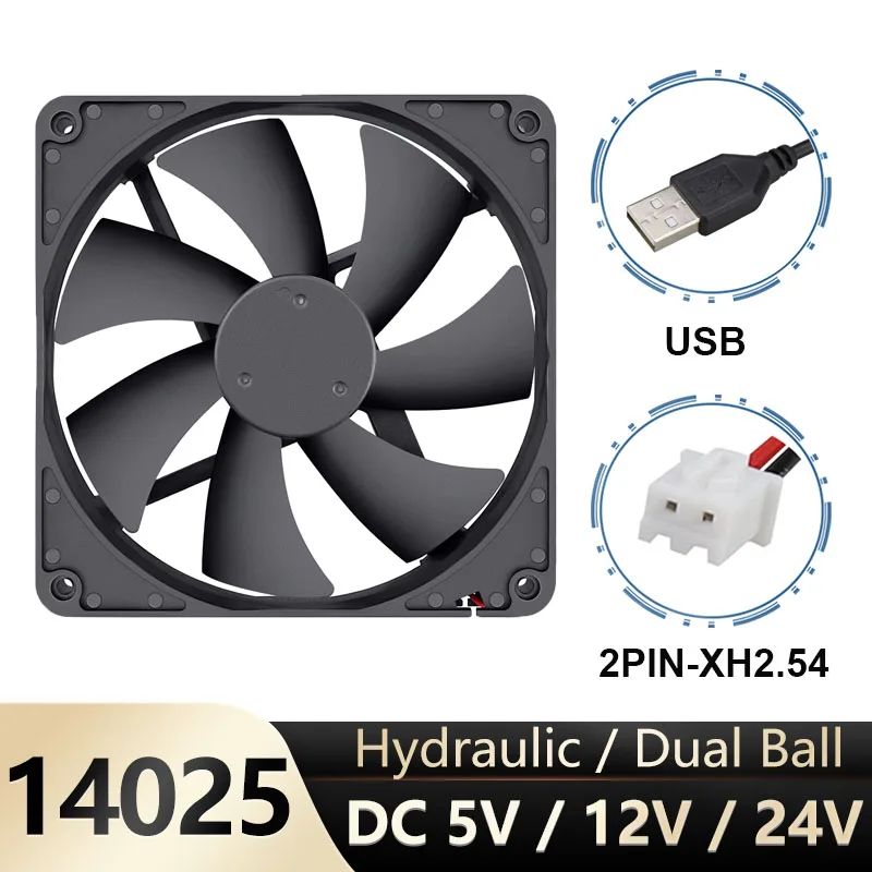 Gdstime 14cm 140mm 5V 12V 24V Wentylator do obudowy komputera PC Wentylator chłodzący procesor laptopa 2PIN USB 140x140x25mm Łożysko kulkowe/tulejowe