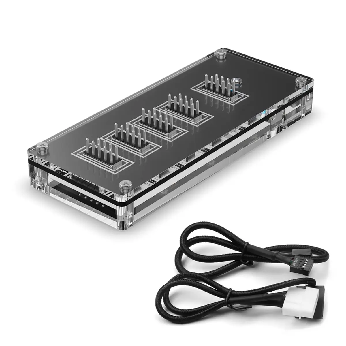 A72Z 9Pin USB Header Splitter with SATAs Power Cable, Internal USB HUBs Extension USB2.0 Splitter Connectors for Motherboards