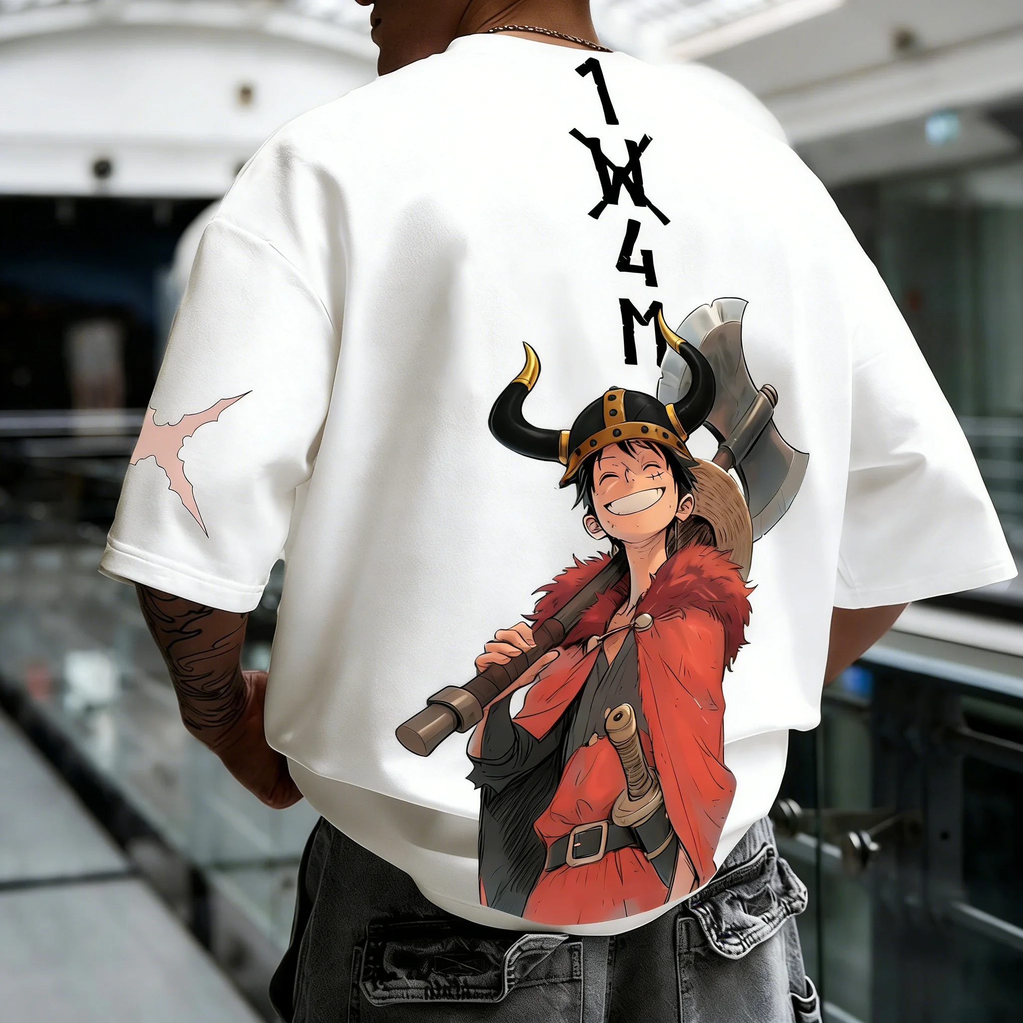 

One Piece Luffy Printed Cotton Short Sleeved Loose Fitting Men's and Women's Summer Breathable Sports Round Neck T-shirt