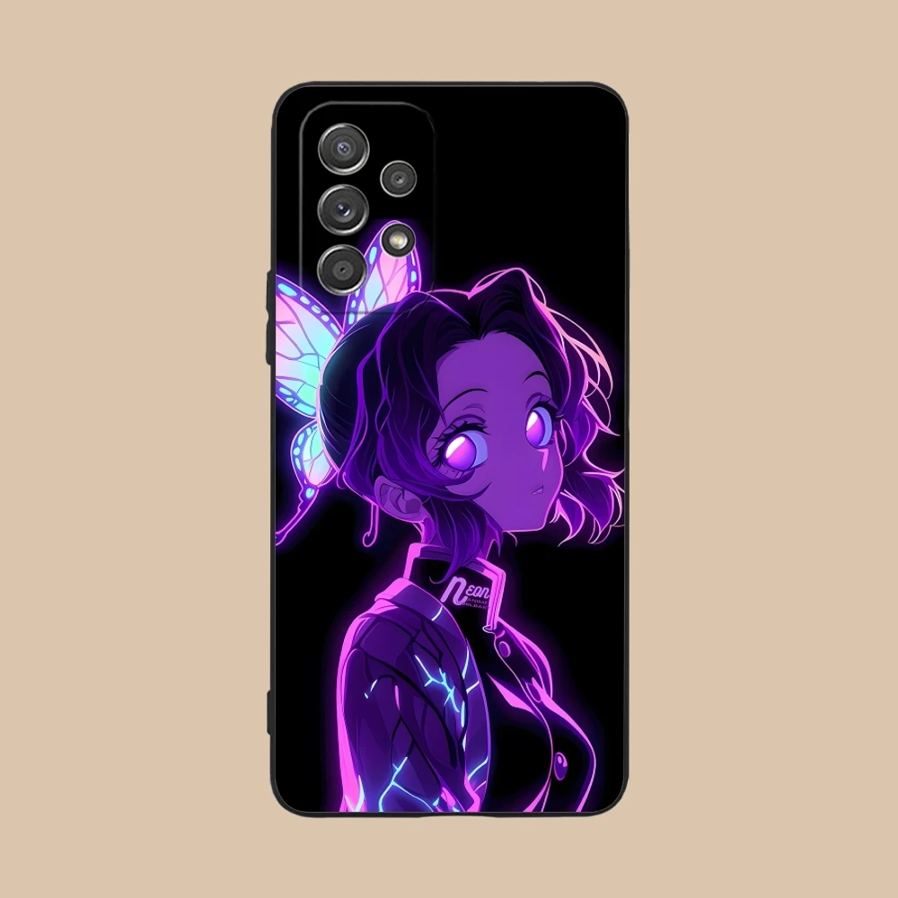 Demon Slayer Colored Neon Phone Case for Samsung M55 35 15 54 34 14 33 23 13 42 32 22 F55 23 12 5G Black Soft Phone Cover Shell