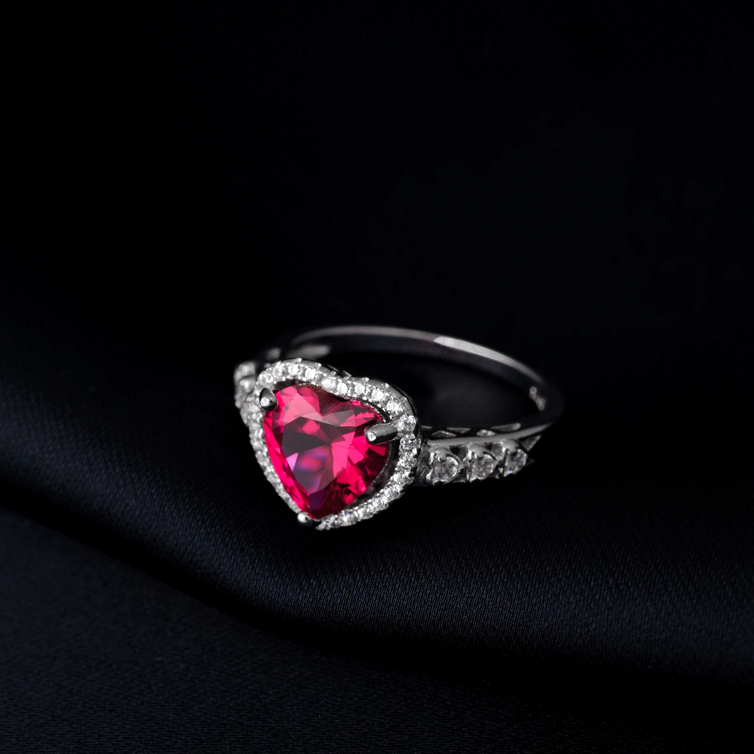 POTIY Heart Love 2.5ct Created Red Ruby Ring 925 Sterling Silver for Women Christmas Gift for Her