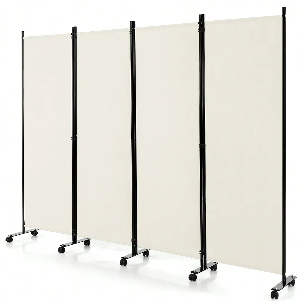

4Panel Folding Room Divider 6FT Rolling Privacy Screen With Lockable Wheels Black Brown Grey White