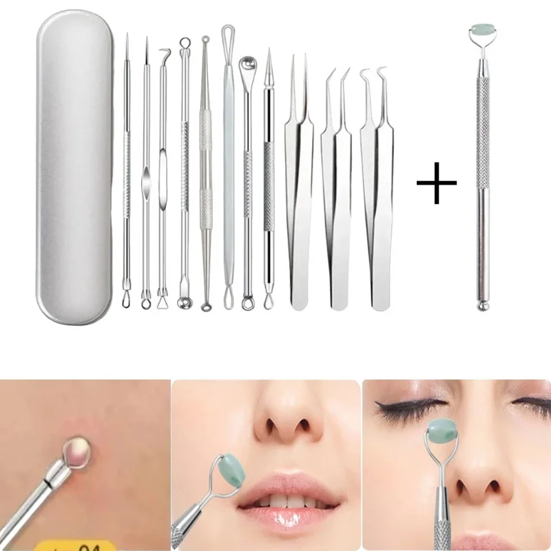 المضادة للتجاعيد رفع اليشم الأسطوانة وحب الشباب مجموعة إبرة العناية بالبشرة مدلك الوجه الضغط الرؤوس السوداء أدوات مساعدة #3