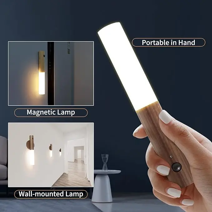 

Night Light Motion Sensor Magnetic Rechargeable LED Wall Lamp Portable Wooden Color Wall Sconce, Battery USB Touch, for Bedrooms