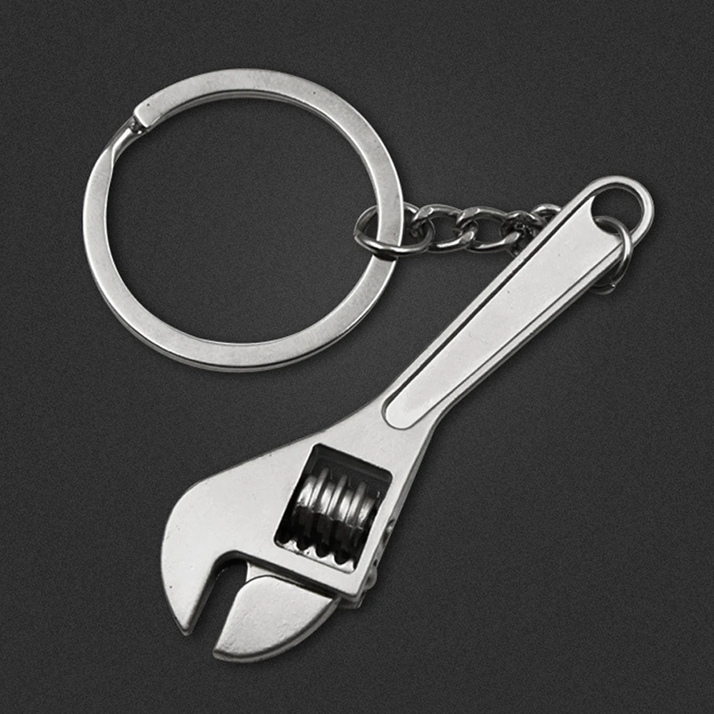 Silver Zinc Alloy Portable Mini Adjustable Wrench Keychain with Chain Decoration for Removing Small Parts