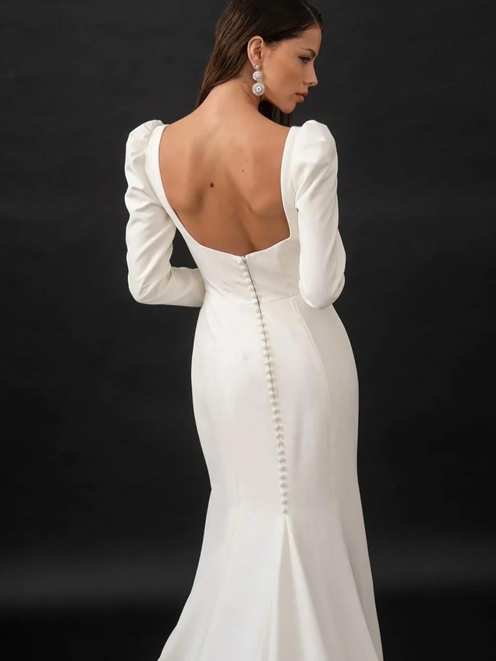 Vestidos de casamento civil para noivas gola quadrada mangas compridas nupcial crescido vestidos de novia sem costas vestidos de noivas personalizados