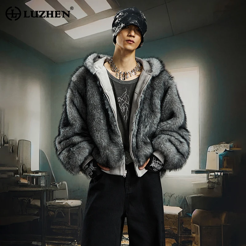 

LUZHEN 2025, зимняя модная оригинальная двусторонняя дизайнерская теплая парка с меховой подкладкой, мужская и женская уличная одежда с капюшоном JY4955