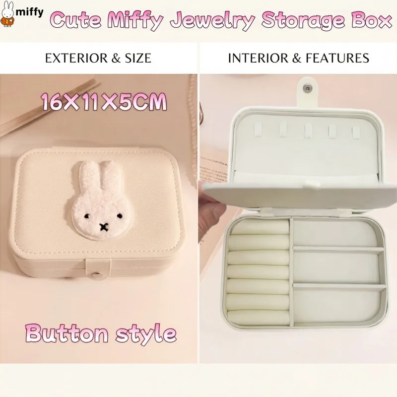 Kawaii Miffy Jewelry Box Large Capacity Portable Multi-compartment Earrings Rings Necklaces Cartoon Storage Box Girl Gift