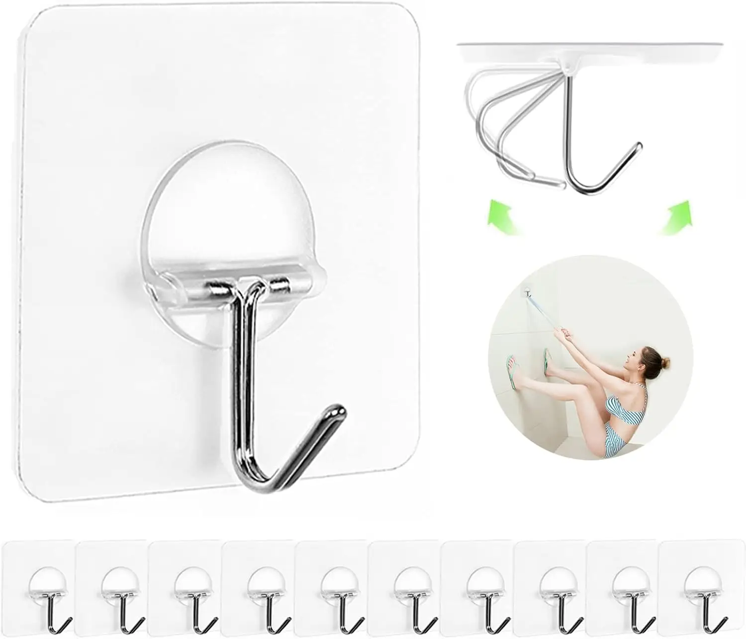 

13LB Heavy Duty Adhesive Wall Hooks, Transparent Waterproof No Drill Hooks for Towel Coat Kitchen Bathroom, 12 Pack