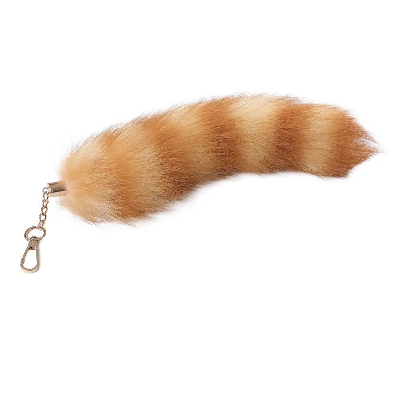 Plush-Fox Tail Keychain Furry Racoon Tail Keyring Keychain 28cm Animal Tail Key-Pendant Pompoms Keyring Holder Bag-Decor
