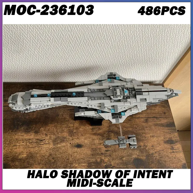 

Строительный блок MOC, серия «Космические войны», сине-серый космический корабль, креативная модель кирпича, образовательная игрушка, подарки для взрослых на день рождения MOC-236103