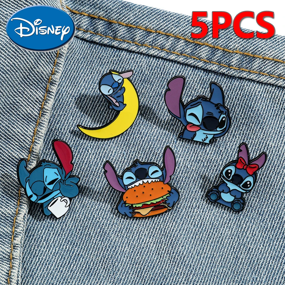 1Set Disney Stitch Brooch Cute Cartoon Anime Lilo&Stitch Angel Lapel Pin Fashion Animal Metal Enamel Badge Jewelry Backpack 2024