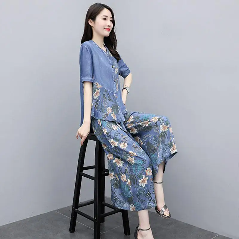 Skirts Womens 2024 Summer New Fashion Women Printed Hooded Shirt Denim Skirt Two Piece Set Female Long Skirt Suit 479