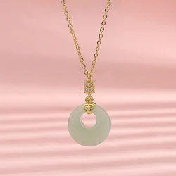 KOFSAC Temperament Classical Collar Chain Zircon Small Cylinder Hotan Jade Peace Buckle Necklace Female 925 Silver Jewelry