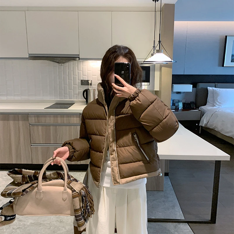 ฤดูใบไม้ร่วงฤดูหนาวใหม่กีฬาผ้าฝ้ายเบาะเสื้อผ้าสวมใส่สองด้านผู้หญิงผ้าฝ้ายเบาะ Stand-up COLLAR Casual Coats แนวโน้ม