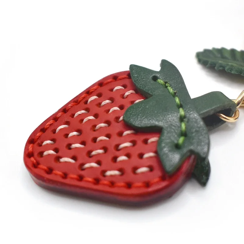 Leather Small Strawberry~ Nordic Ins Cowhide Bag Pendant Fruit Car Keychain Pendant Car Pendant Hand Account Tide