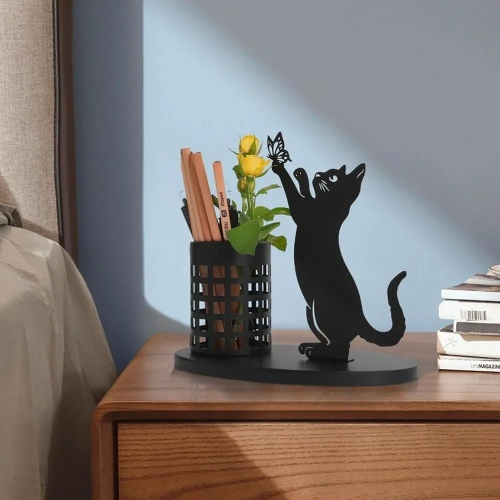 Minimalist Cute Cat Metal Pen Holder Home Decor Desk Storage Animal Pen Holder Pencil Holder Home