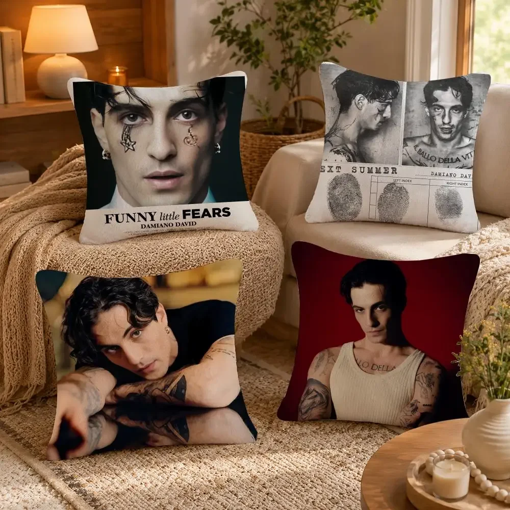 Rock Singer D-Damiano David Cushion Cover Soft Short Plush Pillow Case Double Sided Print Washable Sofa Bed Home Decor Gift