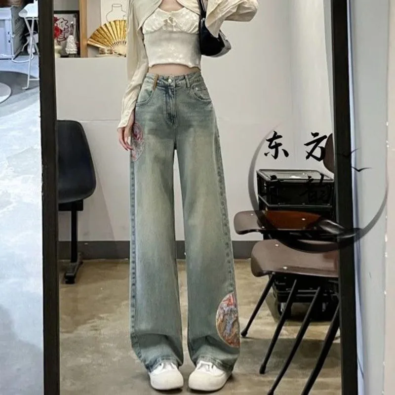 

Chinese Wide-leg Jeans Winter New Women Jeans Casual Straight Tube Denim Pants High Waist Y2K Fashion Versatile Street Mop pants