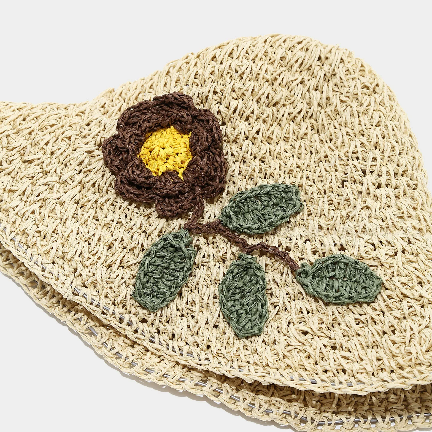 Women's Bohemian sunflower straw crochet hat breathable hollow-out design lightweight boho bucket hat for daily commuter