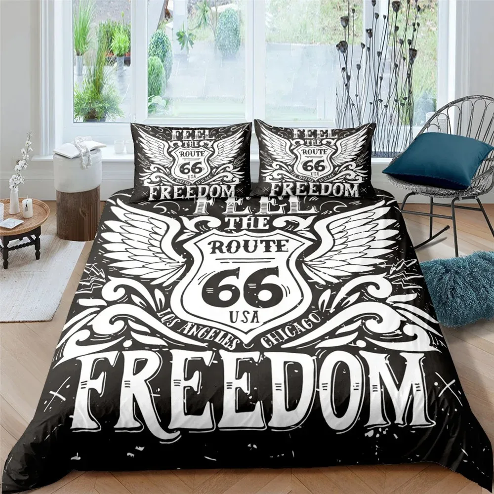 

American Route 66 Bedding Set Duvet Cover 12 Pillowcase Comforter Polyester Quilt Cover 23pcs King Queen Duvet Cover Set