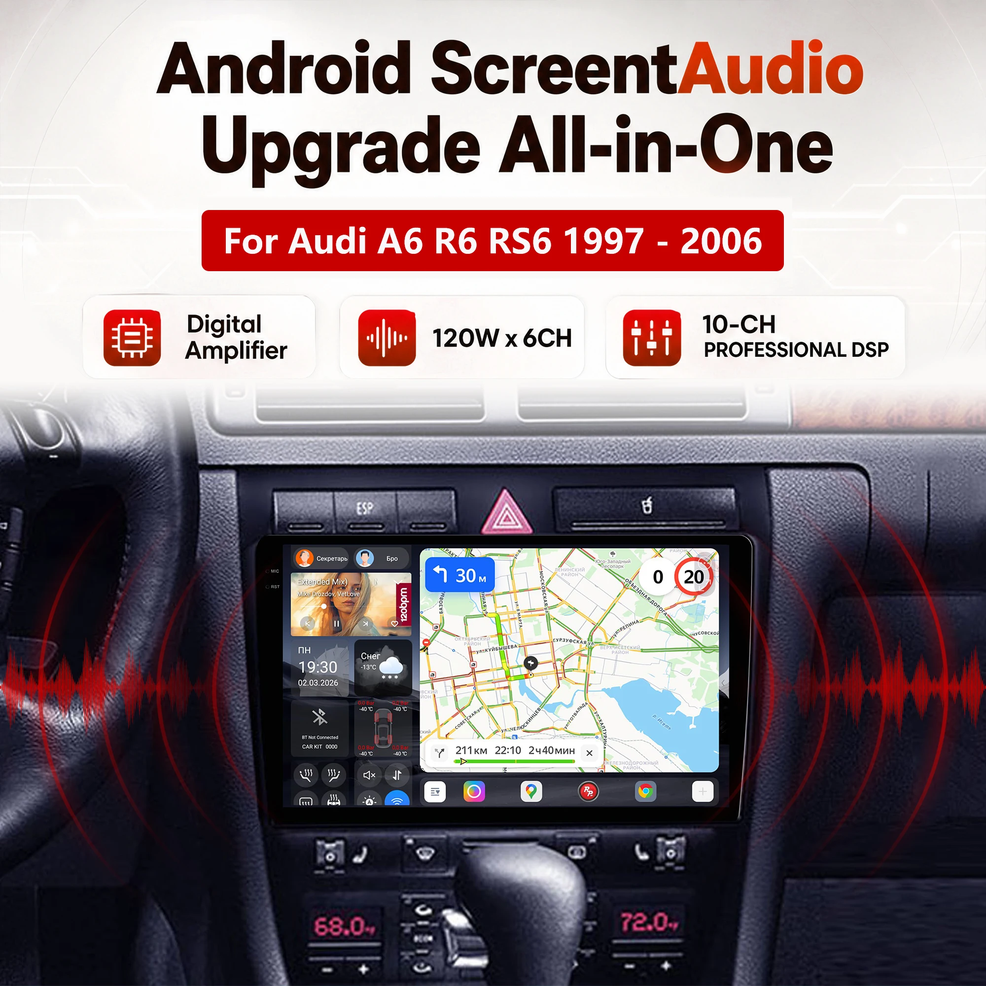 Redpower Katana 120W X 6CH Android Car Radio Player Screen for Audi A6 R6 RS6 1997 - 2006 CarPlay Bluetooth Hi-Fi
