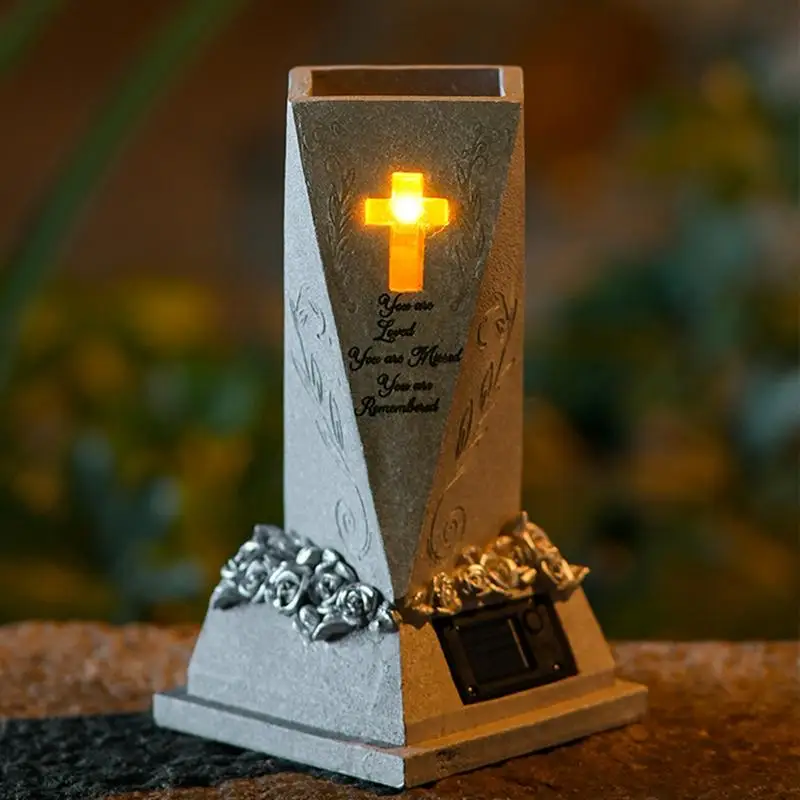 Cemetery Grave Flower Vase Solar LED Hand Painted Statue Flower Pot Decorative Statue Vase For Garden Lawn Cemetery Courtyard