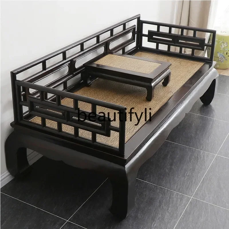 

New Chinese Solid Wood Arhat Rattan Mat Bed Bed Antique Leisure Living Room Sofa Chair Single Bed Mortise Tenon Elm Chinese