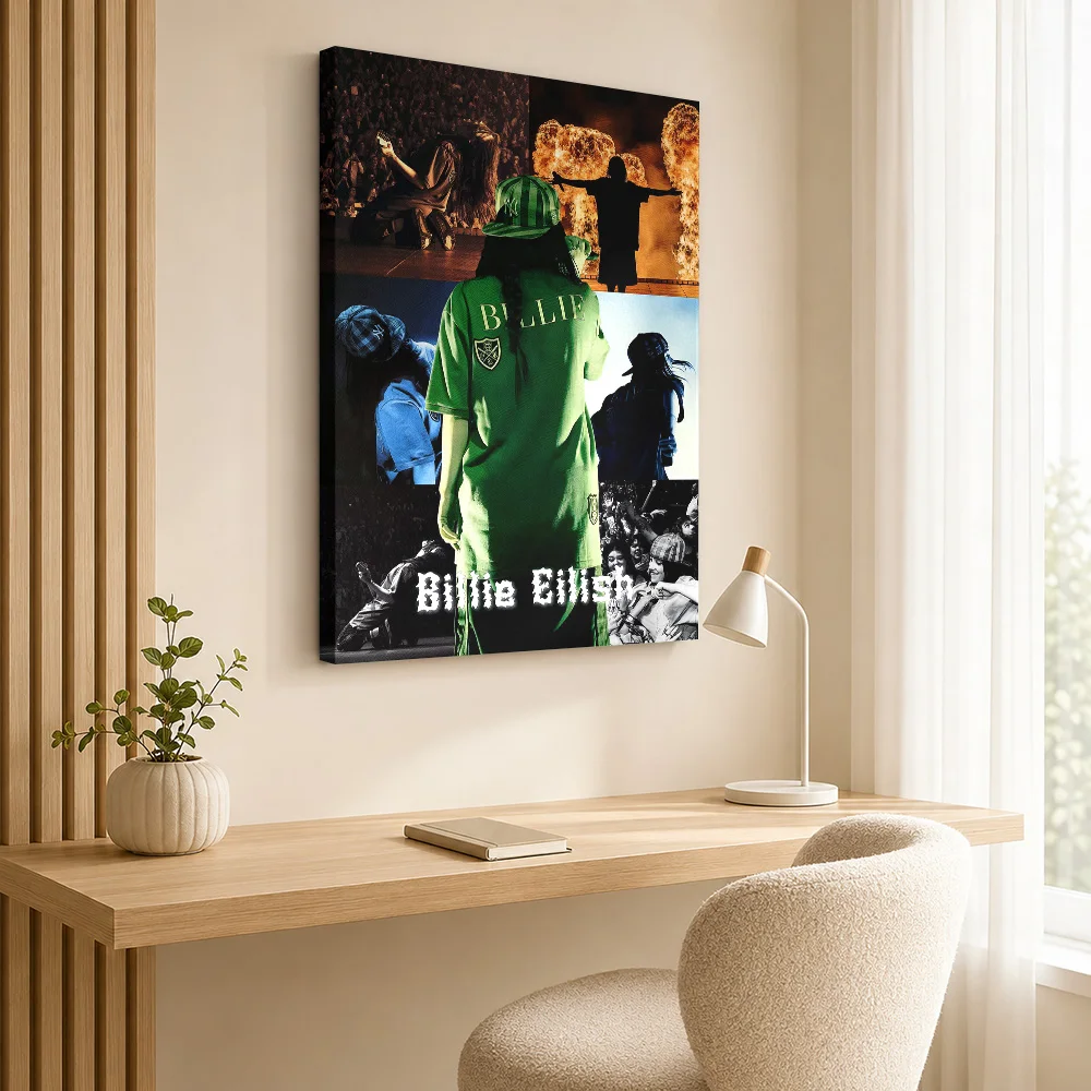 Billie Eilish Collage Canvas Poster Customized Photo Multi Panel Composition Wall Art For Home Listening Lounge, Singer Gift