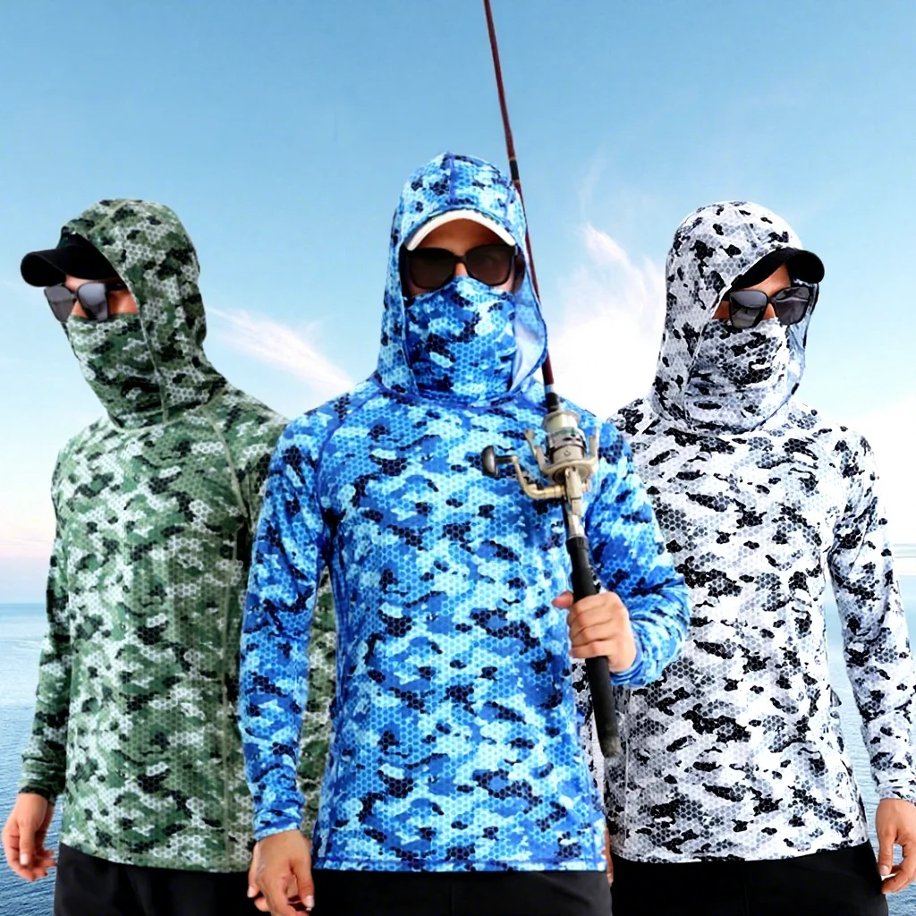 Cross-Border Unisex Breathable Quick-Drying Wrinkle-Resistant Printed Design Sun-Protective Fishing Suit Hooded Mask