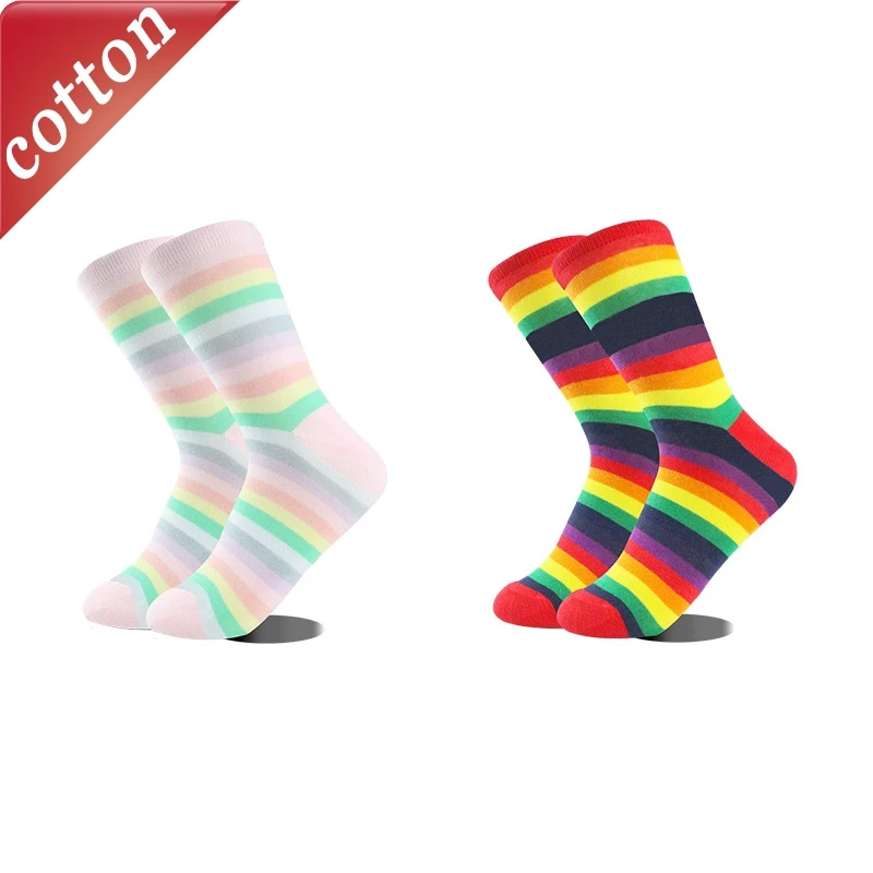

5 Pairs Ladies' Socks Set Candy Color Rainbow Harajuku Stripe Personalized Trendy Comfort Breath Deodorant Cotton Socks For Girl
