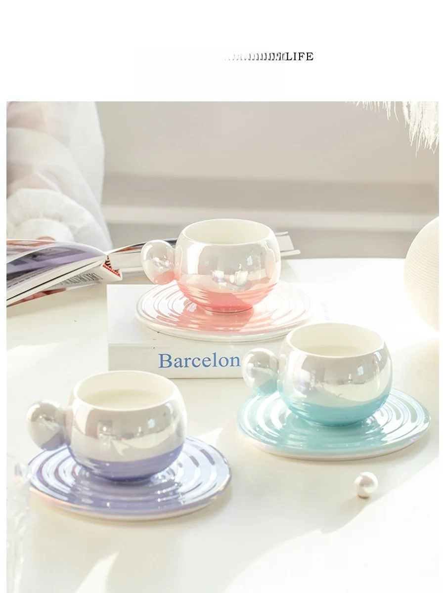 Tlife Ceramic Coffee Cup And Plate Set Fine Porcelain Mug Gift Blue Indigo Single Ear Handle No Pattern Chinese Style