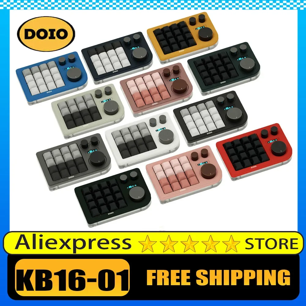 Doio Kb16-01 Mini Keyboard 3 Knob 16 Keys Wired Mechanical Keyboard Customized Keyboard Accessory For Computer Gamer Designer