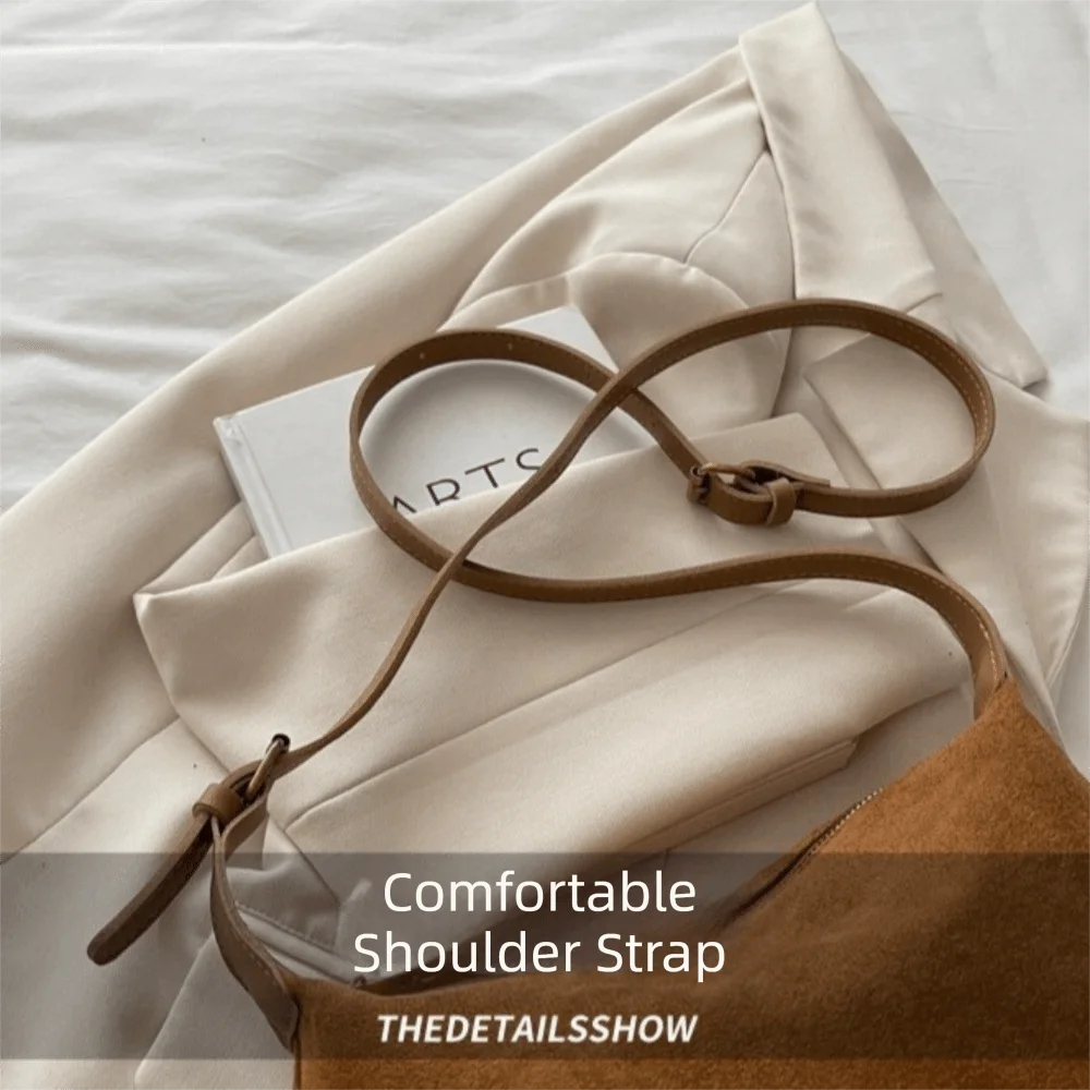 Große Schultertasche aus Wildleder mit Reißverschluss, Crossbody-Tasche mit verstellbarem Riemen, Damenhandtasche, Pendler-Boston-Tote-Bag, elegante Taschen – Detail 19