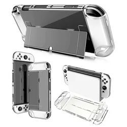 게임 기계는 Nintendo Switch Oled 용 스탠드가있는 쉘 투명한 충격 방지 보호 하드 케이스 커버를 보호합니다.