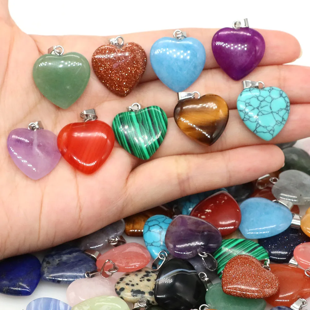 10pcs/Lot Natural Stone Love Heart Shape Pendant for Women Necklace Bracelet Earring DIY Making Charms Jewelry Accessories 20mm