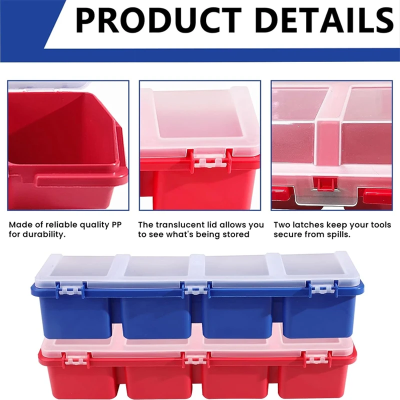 

1 PCS Plastic Screw Organizer Box 4 Compartments Bolt Bin with Lid Stackable Hardware Storage Case for Garage Organization Parts