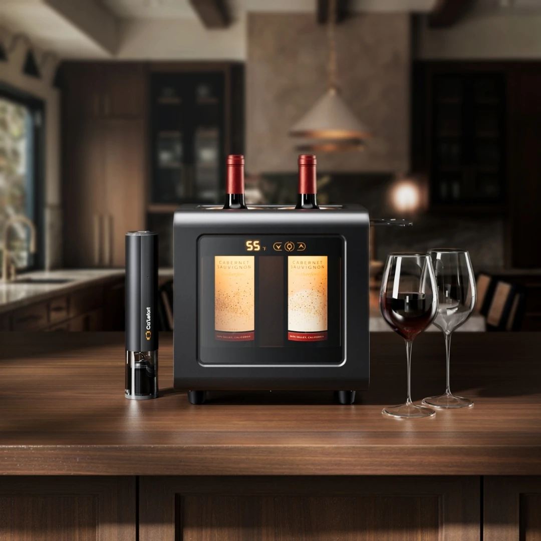 Semiconductor Wine Cooler 3 In 1 Set With Electric Wine Opener Wine Glass Digital Touch Control 8 to 18℃ Quiet Operation Wine Storage Cabinet For Gift Home