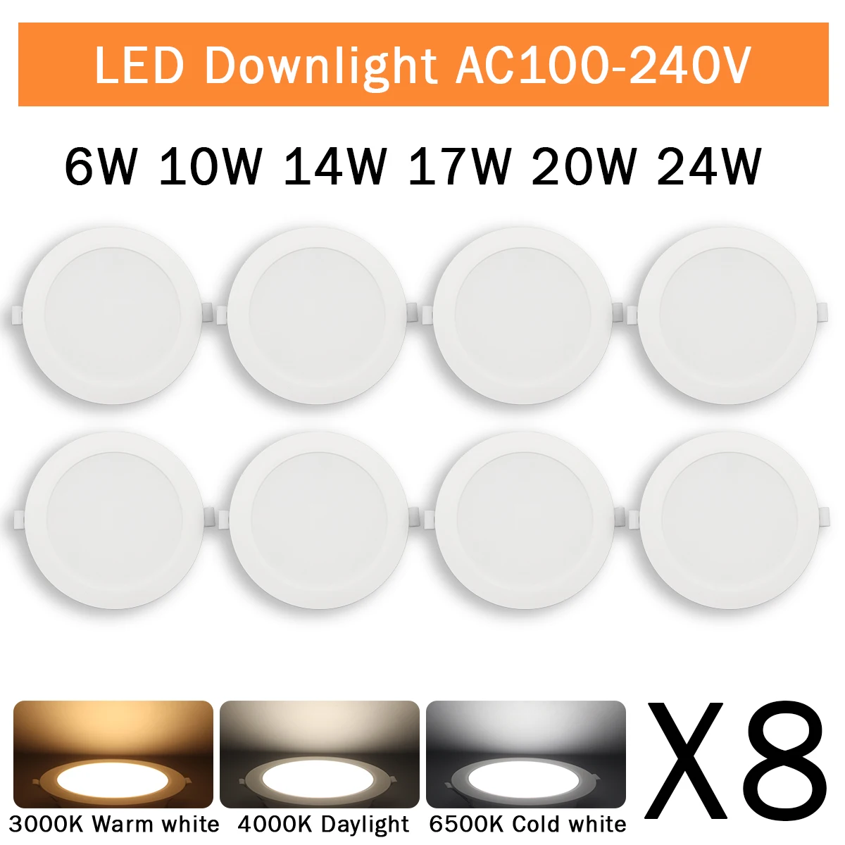 8Pack Recessed Led Downlight 3 4 5 6 8 Inch 3000K 4000K 6000K Round Led Panel Light 110V 220V 230V for Home Indoor Lighting