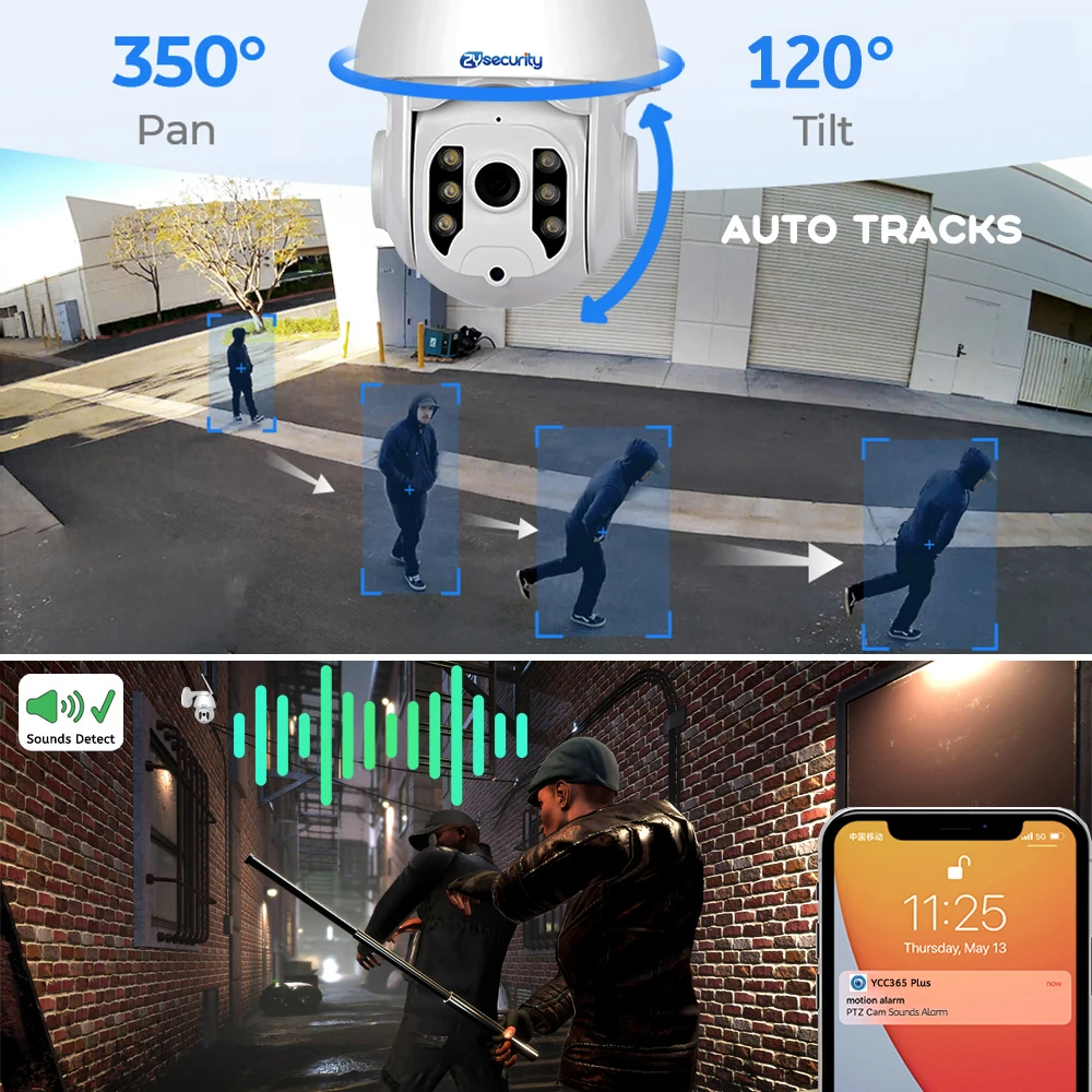 1080P WiFi PTZ Outdoor Camera Auto Tracking Smart Human Detect Wireless CCTV Security Camera Color Night Vision Support Alexa