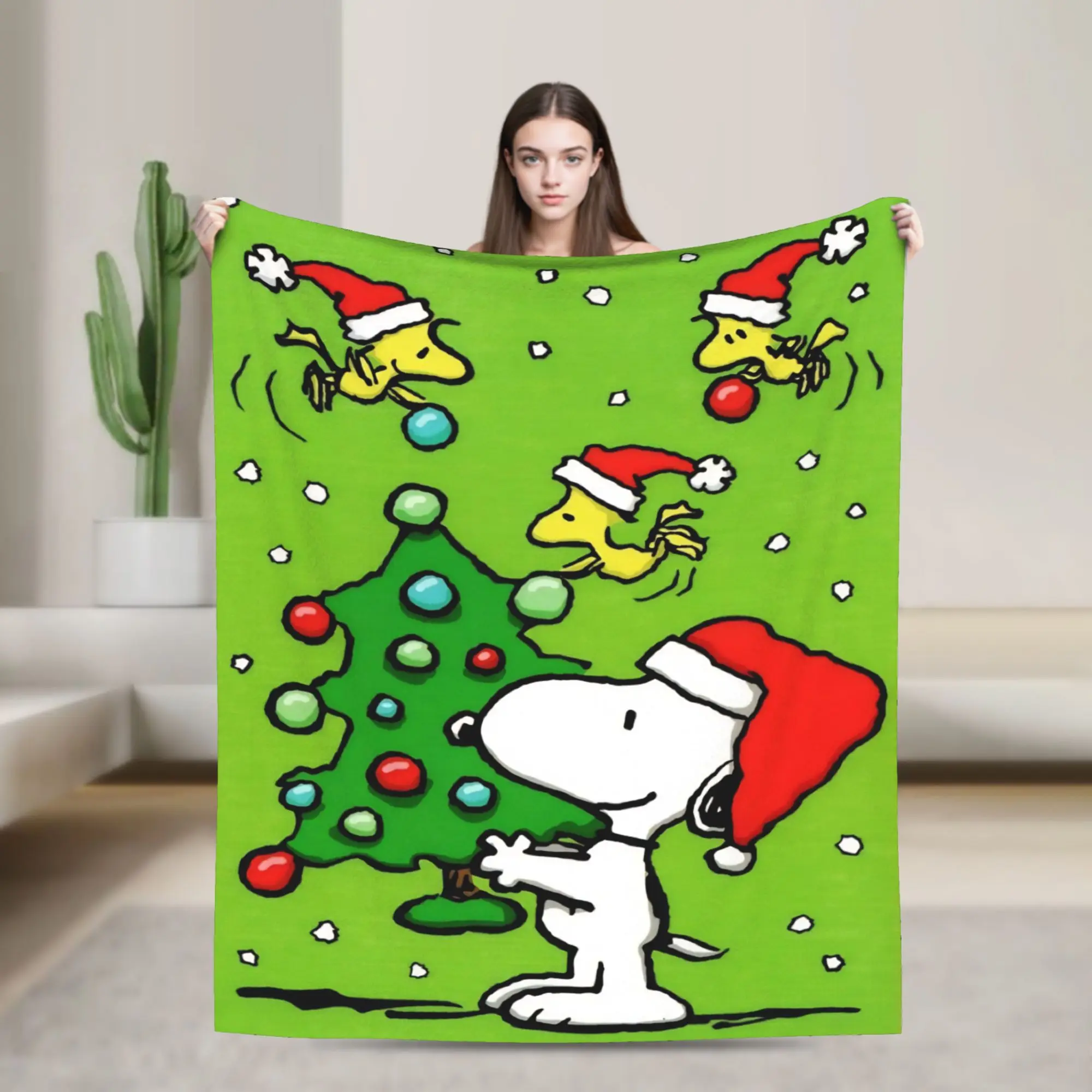S-Snoopys Xmas Christmas Tree Blanket Cover   Wool Throw Blanket Bed Sofa Portable Soft Warm Bedsprea
