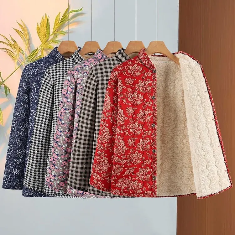 

Новая зимняя женская хлопковая куртка 2025 года с флисовой подкладкой, воротником-стойкой, для сохранения тепла, для женщин среднего и старшего возраста, модная