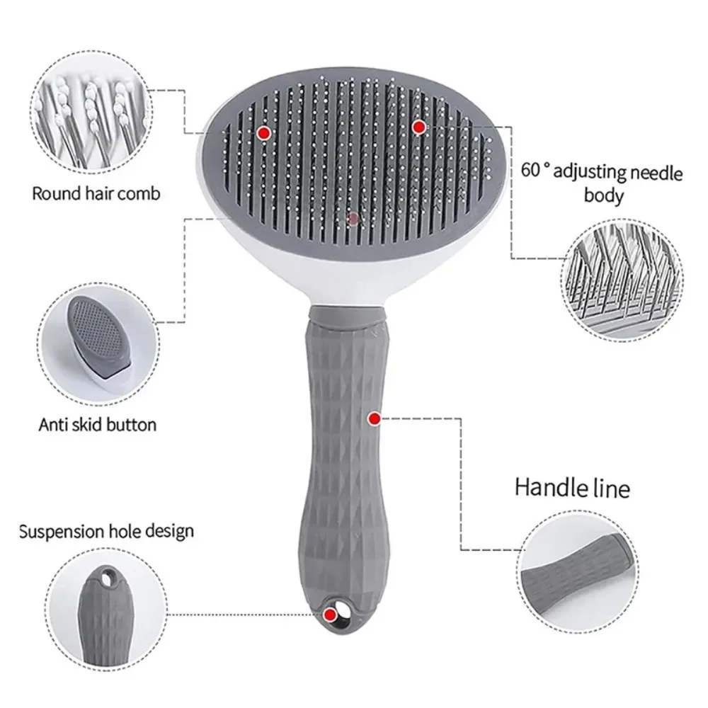 One-Click Pet Hair Removal Slicker Brush, Self-Cleaning Grooming Comb, Effortlessly Remove Loose Floating Fur for Dogs & Cats