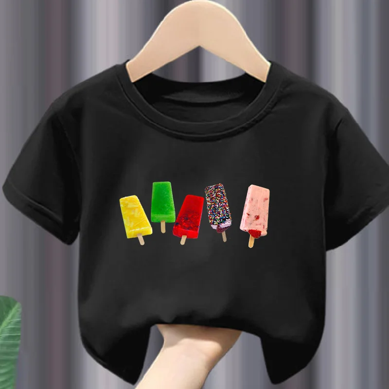 Children Casual Short Sleeve T-shirt New  Ice Lolly  Ice Lollipop Printed Summer Round Neck Children's Dress Clothes